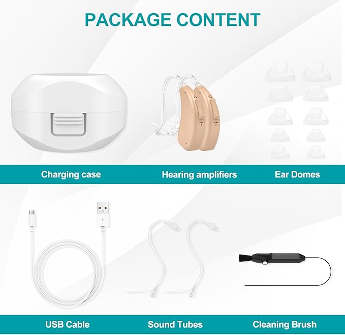 Rechargeable Hearing Aids for Seniors with Noise Reduction, BTE Hearing Aids for People with Mild Moderate Severe Hearing Loss, Dual Microphones, Comfortable Fit - Beige