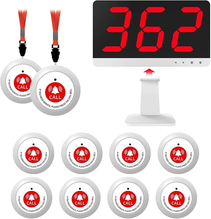 Nurse Call System - 1000ft Wireless Call Bell System,10 Alert Emergency Call Buttons for Elderly with 1 Display Receiver for Assisted Living Medical Clinic Nurses Station Home Hospital