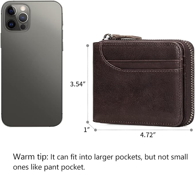 GOIACII Wallets for Men Genuine Leather Front Pocket Wallet RFID Zip Around Bifold Credit Card Holder | RFID