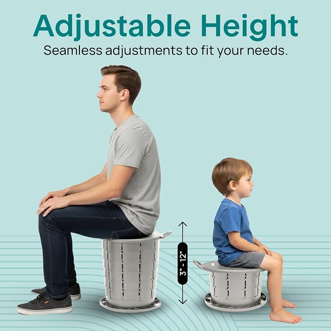SereneLife Foldable Toilet Seat for Camping, Adjustable Height Portable Travel Potty with Lid, Carry Bag, Non-Slip Base, 331 lbs Capacity + 3-Pack Flushable Wipes, for Car, Hiking, Outdoor Use, Gray