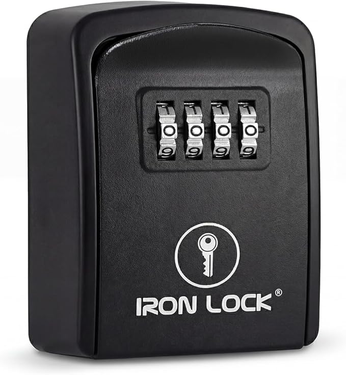 Iron Lock® Small Wall Mount Key Lock Box for Keys Outside (Black) | Combination Lock, Resettable 4-Digit Code, Screw-In Wall Mount, Weather-Resistant Metal, No Battery or App, Holds 2 to 5 Keys