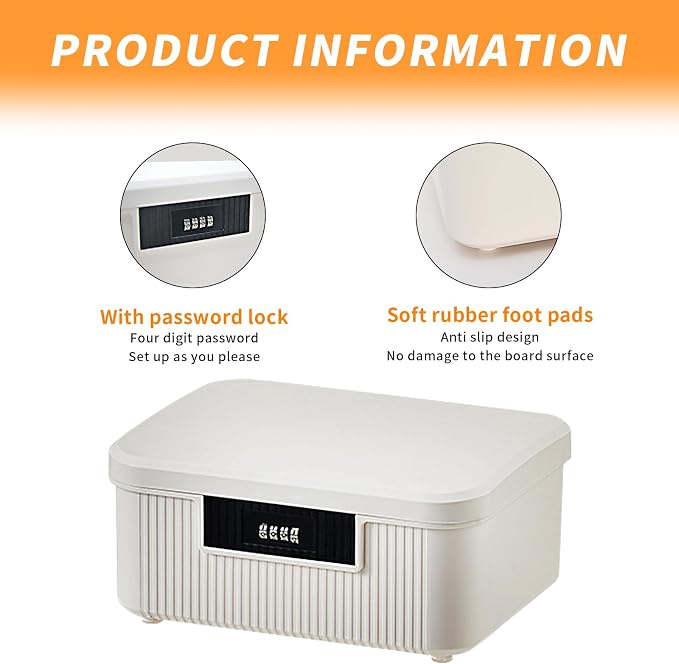 Lockable Storage Container Bin, 2.3 Gallon Capacity Organizer Box with Combination Lock, Heavy Duty Plastic Trunk, Usable As Item Organizer Or Office File Storage(White)