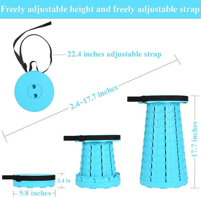 Fishboy Upgraded Collapsible Stool, 400lbs Max Weight, Lightweight But Sturdy, Portable Retractable Folding Telescoping Foldable Camping Stool for Adults Outdoor Fishing Hiking BBQ