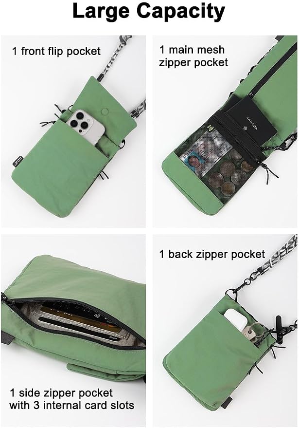 GOX Neck Wallet for Traveling Women,RFID Blocking Crossbody Wallet | Nylon Water-Repellent Passport Holder with Phone Pocket, Small Neck Pouch