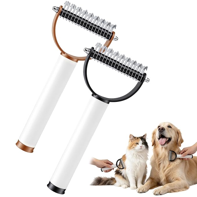 2-In-1 Double Sided Dematting Comb for Cats & Dogs, Multi-Functional Pet Detangling Comb, Double Sided Lint Remover Comb with Lint Roller, Suitable for Both Long and Short Haired Pets (2 pack)