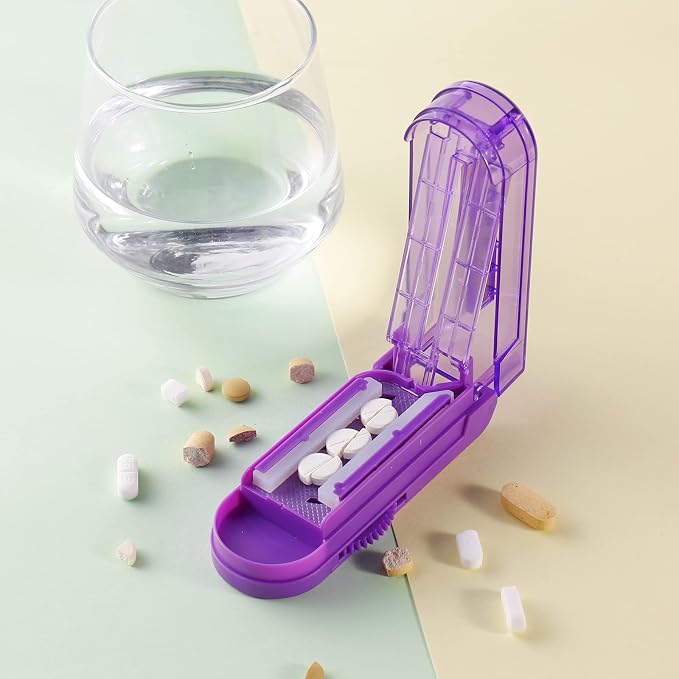 Pill Cutter Splitter for Small and Tiny Pills, Adjustable Pill Cutters for Small Tablets, Accurately Cuts Multiple Pills at Once (Sharp Blade with Safety Guard,Non-Slip Silicone Edge)