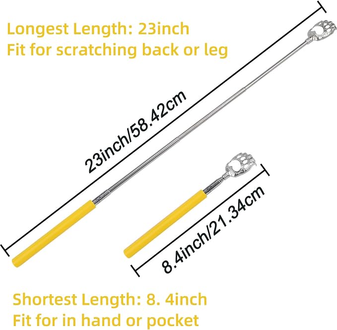 WOVTE Back Scratcher, Bear Claw Telescopic Back Scratcher Stainless Steel Back Massager, Back Scratcher for Men Women Gifts for Men Stocking Stuffers for Men Women Mens Gifts(Yellow)
