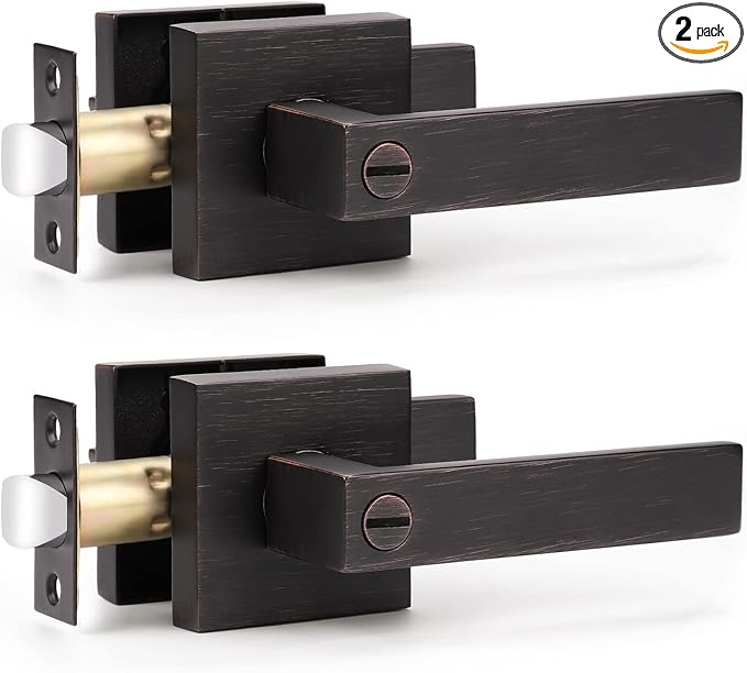 KNOBWELL 2 Pack Heavy Duty Privacy Door Lever Door Handle(Thumb Turn Inside Lock) for Bedroom or Bathroom with Oil Rubbed Bronze Finish, Left or Right Handing 2.07 lb One Lever