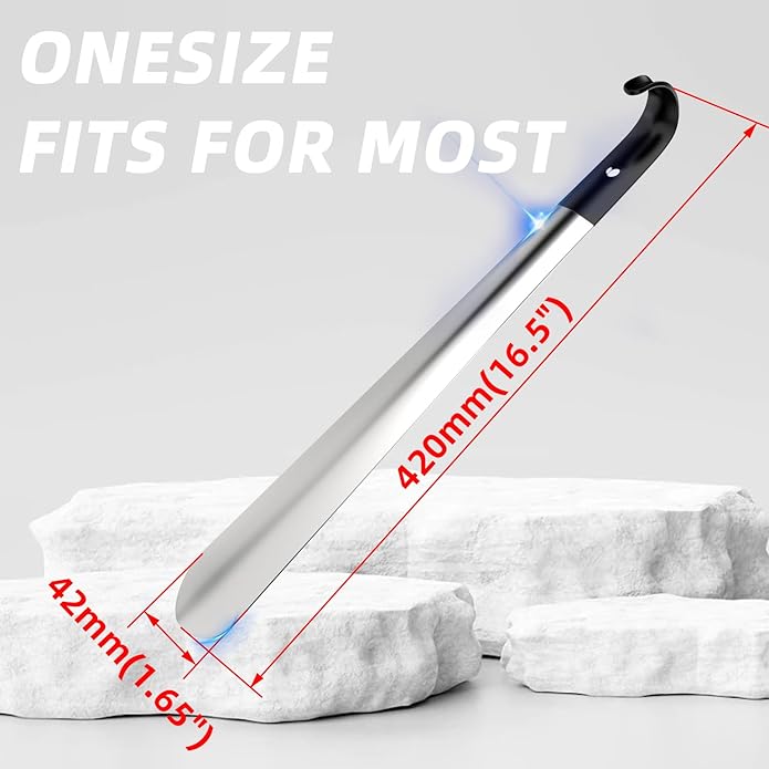 16.5" Shoe Horn Long Handle for Seniors,Stainless Steel Shoe Horn, Shoe Spoon，Boot Horn,Blue or Black Selection,2pcs