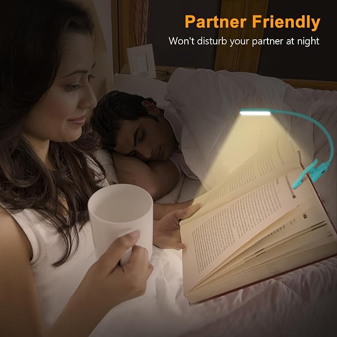 Gritin 9 LED Rechargeable Book Light for Reading in Bed | Eye Caring 3 Color Temps,Stepless Dimming Brightness,80 Hrs Runtime Small Lightweight Clip On Book Reading Light-Blue