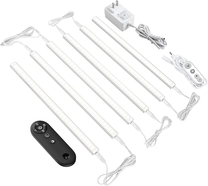Remote Control Under Cabinet Led Light Plug in, Dimmable Daylight White 4500K, 6 Pack 12 inch Linkable Under Counter Lights for Kitchen Upgrade ETL Listed Plug 24V, UNO-LK 4500K