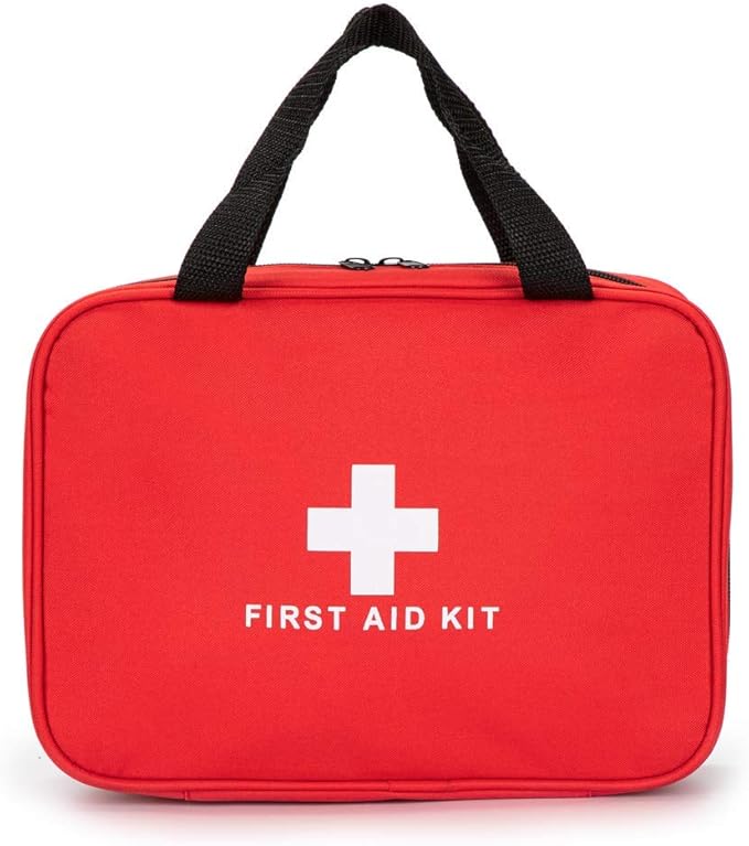 Jipemtra Red First Aid Bag Empty Travel Rescue Pouch First Responder Storage Medicine Emergency Bag for Car Home Office Kitchen Sport Outdoors (Red with Zippered Mesh Bags)