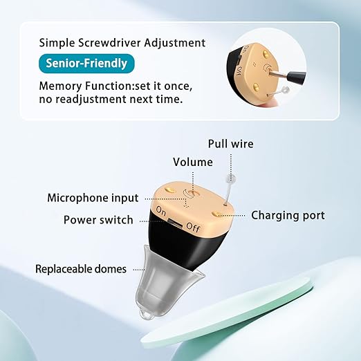 Rechargeable Hearing Aids for Seniors with Noise Cancellation, OTC hearing aids Digital Chips for Clear Sound, CIC In-Ear Fit Comfortable & Invisible, Charging Case Volume Control, 1 Pair, Black