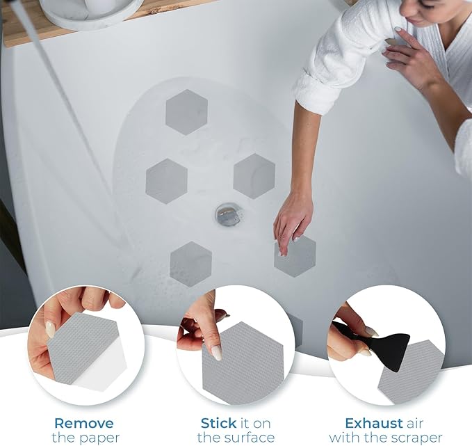 Anti Slip Shower Stickers 24 PCS, Gray Non-Slip Shower Strips for Adults, Premium Adhesive Bath Tub Stickers