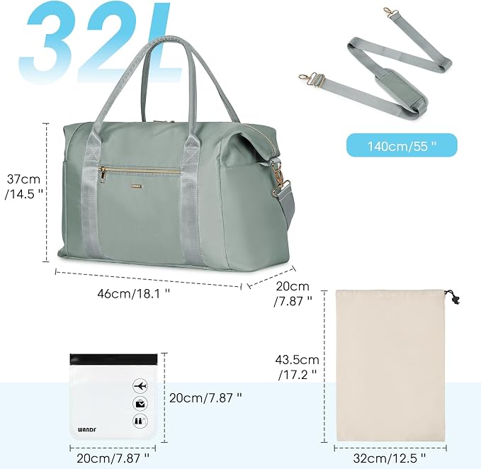WANDF For Spirit Airlines Personal Item Bag 18x14x8 Underseat with Wet Pocket & Shoe Compartment & Tsa Approved Toiletry Bag