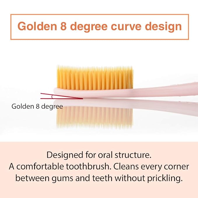 WANGTA Toothbrush 4pcs, Twice as Wide as Regular Brush Head, Wide Toothbrush, Long Brush Head, More Comfortable and Easier Brushing (Golden Brush)
