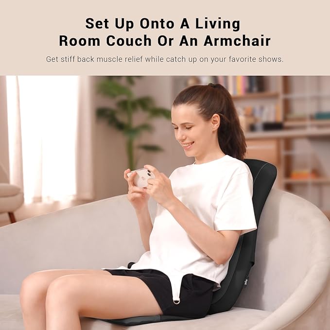 Mynt Black Acupressure Massage Chair Pad with 4 Deep Kneading Nodes, Shiatsu Back Massager for Chair with Heat, Heated Back Massage with a Cushion for Deep Tissue, Gift for Christmas