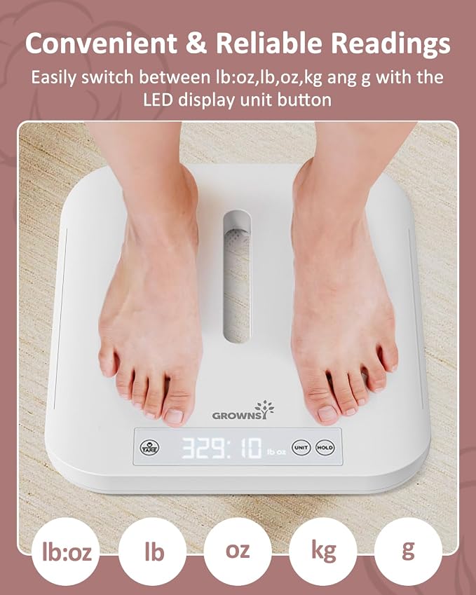 GROWNSY Smart Baby/Pet Scale,Digital Baby Weight Scale with App for Tracking Growth of Infant, Toddler,Puppy,and Cat—Supports Up to 330 lbs, with Hold Function, 27-inch Height Measurement,5 Units