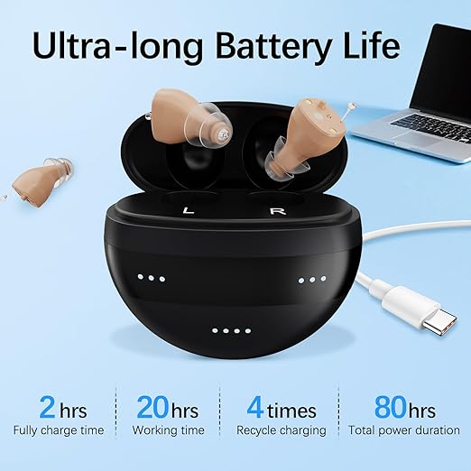 Hearing Aids for Seniors Rechargeable, Invisible Hearing Aids for Adults Women & Men, with Noise Cancelling - Clear Sound Quality, Comfort Design & Magnetic Charging Case (Beige)