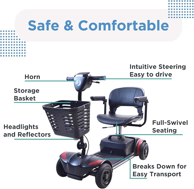 Journey Adventure Mobility Scooter – Lightweight, Electric, Motorized Travel Scooter for Adults & Seniors – Red