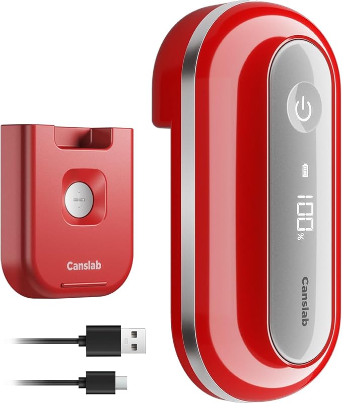 Canslab Retro Rechargeable Electric Can Opener, LED Battery Track&Auto Stop | True One-Touch Operation, Wall-Mountable Small Size, Side Cut Smooth Edge, USB Rechargeable, for Seniors with Arthritis, Red
