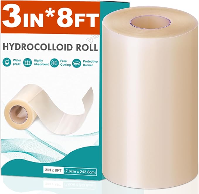 Hydrocolloid Roll for Wound Care, Hydrocolloid Patch Bandages with Self-Adhesive, Bed Sore Bandages, Highly Absorbent for Burn, Blister, Acne Care, Waterproof (3in x 8ft)
