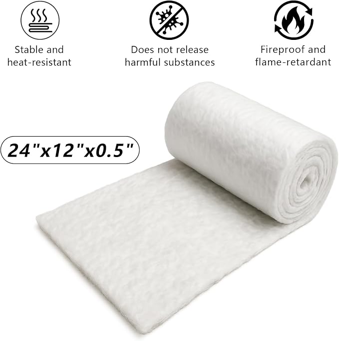 eieioo Ceramic Fiber Insulation, 2300F Ceramic Fiber Blanket, 24"x12"x0.5" Thick Fireproof Insulation Blanket for Wood Stove Baffle, Fireplace, Forges, Pizza Ovens, Chimney, Boiler(24"x12"x0.5")
