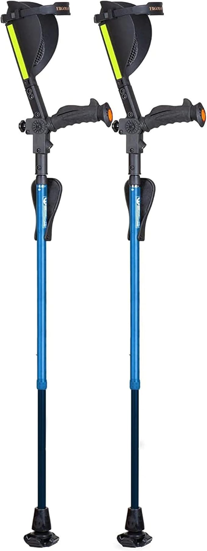 Ergobaum 7G Batman by Ergoactives. 1 Pair (2 Units) of Ergonomic Forearm Crutches - Adult 5' - 6'6'' Adjustable, Foldable, Shock Absorber, Non-Slip, Knee-Rest Platforms, LED Lights (Blue and Black)