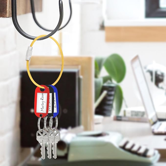 CooBigo 12 Pack Stainless Steel Loops 2mm Coated Wire Keychain Cable Large Key Rings 6 inch Key Chain for Women, Luggage Tags, Key Tags, Keyrings, Kitchen Utensils, Duster - Yellow