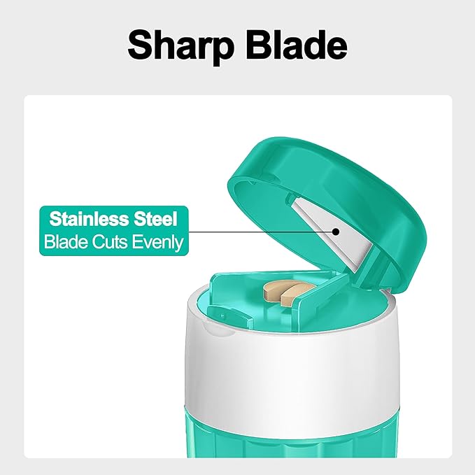 DUBSTAR 3-in-1 Pill Crusher Pill Grinder, Pill Crusher Fine Powder with Brush, Pill Crushers for Elderly with Pill Cutter and Storage, Pill Cutter Splitter for Small or Large Pills (Green)