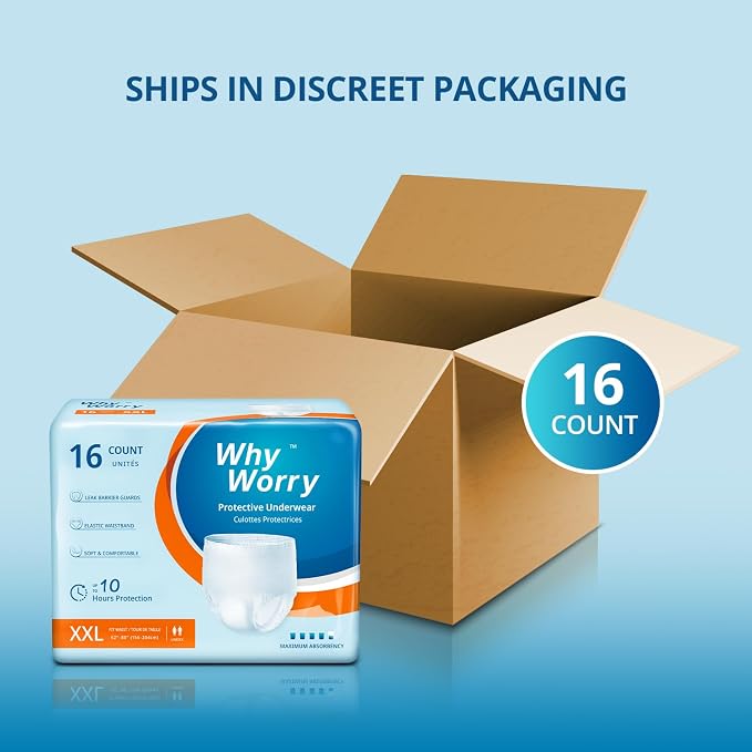 WhyWorry Incontinence Underwear for Women & Men, XXLarge, 16 Count | Disposable Adult Pull Ups with Maximum Absorbency, Leakproof Adult Diaper Pants, Overnight Protection, Odor Control, Unisex