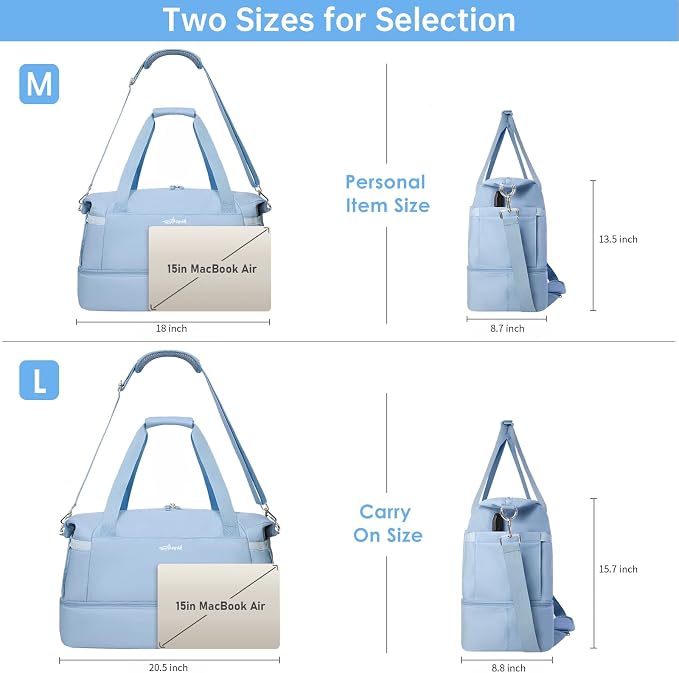 Gym Bag for Women, 45L Carry On Travel Duffel Bag with Shoes Compartment, Weekender Overnight Bag with Wet Pocket for Women, Travel, Gym, Weekend, Large Size