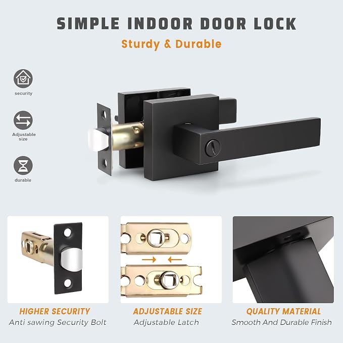 KNOBWELL Matte Black Door Handles 4 Pack, Levers Privacy Door Knobs, Interior Door Handles for Bedroom/Bathroom, Reversible for Left and Right