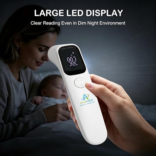 Baby Thermometer No Touch Infrared Forehead | Forehead Thermometer for Babies, Kids and Adults, Fast 1 Second Reading, Quiet Night LED Display, Fever Alert, F/C Switchable