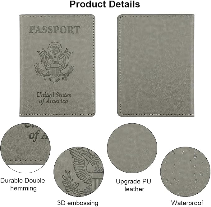Passport Holder, Passport Holders Cover Case, 1 Pack Passport and Vaccine Card Holder Combo, Travel Passport Wallet for Women, Travel Documents Organizer Protector Travel Essentials, Dark Grey