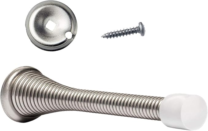 KISEER 16 Pack Spring Door Stops 3 1/4 Inch Flexible Heavy Duty Spring Door Stopper with RustProof Screw Rubber Bumper Tips (Satin Nickel)