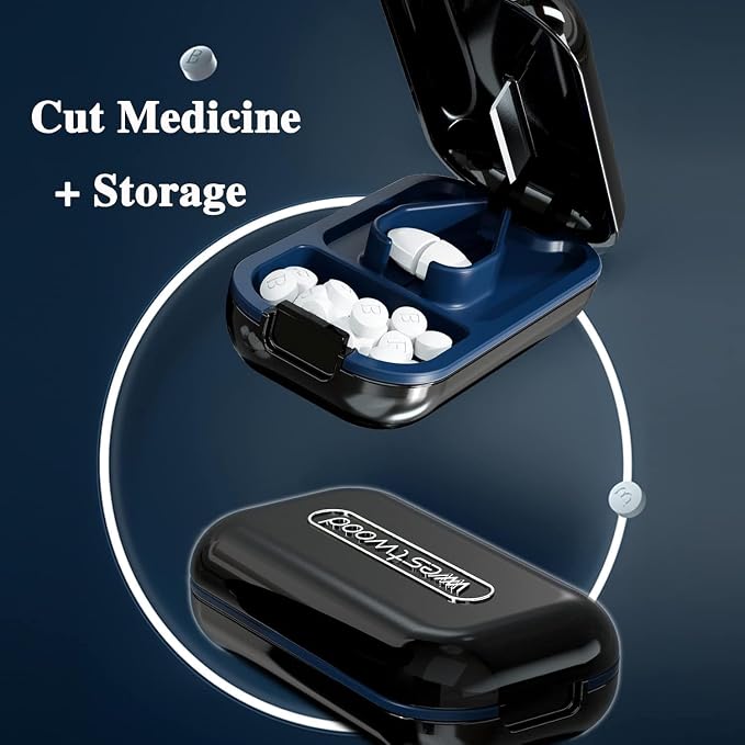 DUBSTAR Small Pill Cutter, Pill Cutter Splitter for Small and Tiny Pills, Portable Pretty Pill Cutters for Large Pills, Cuts Vitamins Tablets for Purse Pocket (Pill Cutter, Black)