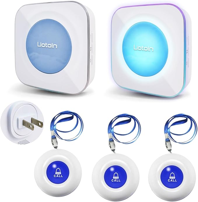 Caregiver Pager Wireless Call Button Call Bell Emergency Button Call Light System for Elderly/Patients/Home Nurse Alert System 3 Call Button 2Plugin Receivers (600+ft Operating Range)