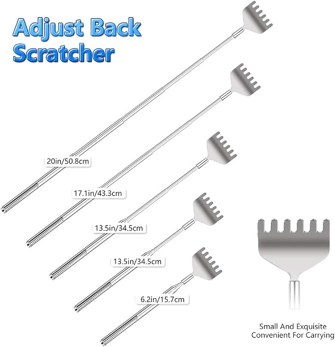 YIMICOO Extendable Back Scratcher for Men 3 Pack Portable Telescopic Metal Back Scratchers/Hand Massager with Pocket Clip for Thanksgiving, Birthday, Christmas Gifts