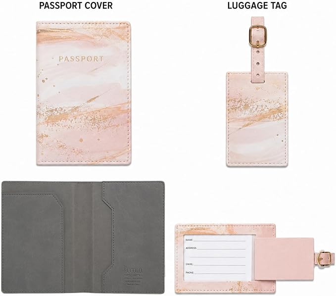 WORD TRAVELER Passport Cover Holder And Luggage Tag Set In Gift Box | Faux Material, Adjustable Buckle Strap, Privacy ID Window, Slim Lightweight Build for Easy Carry