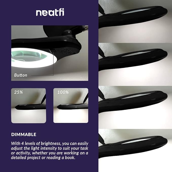Neatfi (New Model) Bifocals 1,200 Lumens Super LED Magnifying Lamp with Clamp, Dimmable, 60 Pcs SMD LED, 5 Inches Diameter Lens, Adjustable Arm (5 Diopter + 20 Diopter, Black)