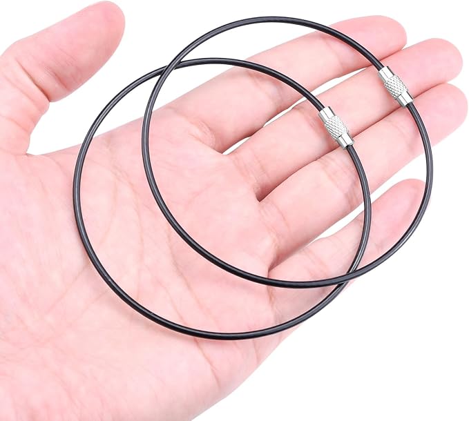 CooBigo 20Pack 10" Large Wire Key Chain Rings Big Cable Keychain 2mm Stainless Steel Wire Luggage Tag Loops Car Keyrings Women Bracelets Beads (Black, Metal)
