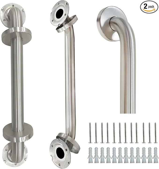 2 Pack Grab Bars for Bathroom, 16 Inch Brushed Nickel 304 Stainless Steel Shower Grab Bar, Safety Assist Handicap Grab Bar, 500lbs Support Grab Bar for Bathtubs and Showers for Christmas Gifts