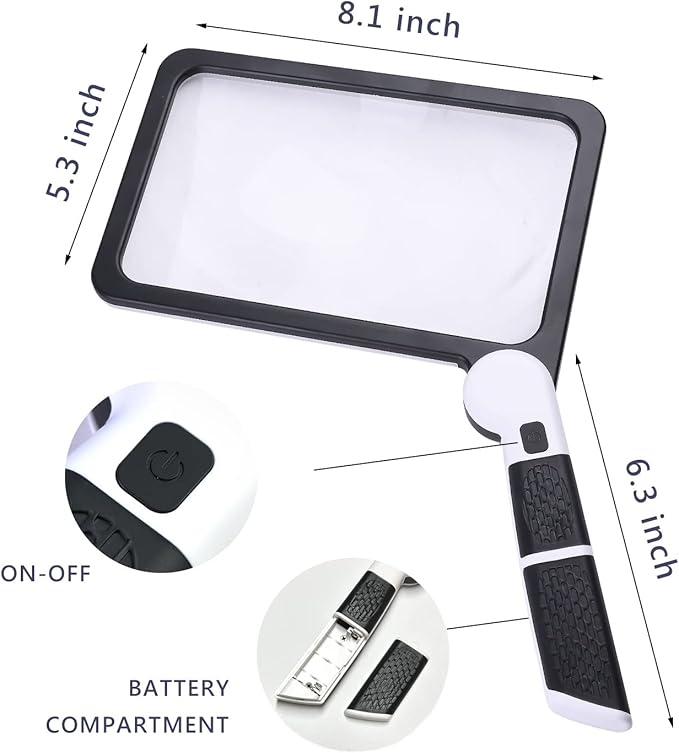 Magnifying Glass with Light, Page 5X Folding Handheld Rectangular Magnifier with 48 Lights for Reading Books & Close Work, Ideal Lighted Magnifying Gift for Low Visions