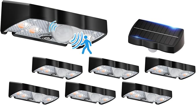 VOLISUN Fence Lights Solar Powered, Motion Sensor Outdoor Lights, IP65 Waterproof, 3 Modes, Dusk to Dawn, 6000K Cool White Solar Fence Lights for Garden Yard 8 Pack