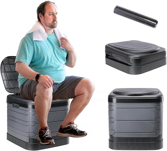Aircity Upgrade XL Portable Toilet,Folding Camping Toilet for Adults Travel | Travel Camping Potty with Lid,Extra Space & Strong Support for Camping, Hiking, Road Trips, Cars, Trucks Outdoor Use