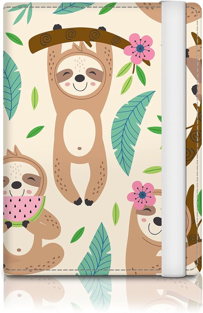 Passport Holder for Travel Essentials, RFID Premium Leather Passport Wallet Cover Case for Travel Must Haves Accessories, Passport Book Holders for Women Men Cute Sloth