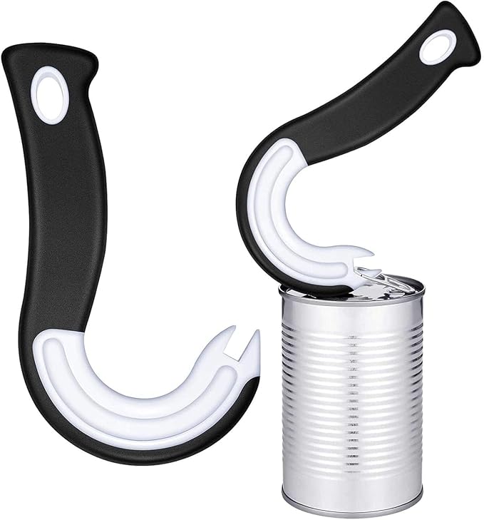 Multi-Purpose J-Shaped Can & Jar Opener, Labor Saving Lid Remover for Ring Pull Cans Glass Jars Bottles, Senior Friendly Kitchen Helper for Arthritis Hands, 1 Pack