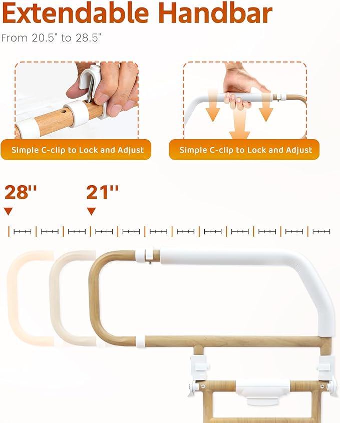 Sangohe Bed Rails for Elderly Adults Safety - Foldable Bed Rail for Senior & People Falling Out of Bed, Height Adjustable, Fits Thick Mattress, Hold up to 300 Lbs, KDB504M-F02FT