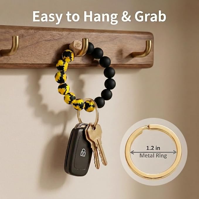 BIHRTC Key Ring Bracelet Car Keychain Holder Wristlet Silicone Women Beaded Bangle Chains